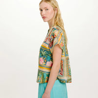 PASO BLOUSE IN PRINTED COTTON VOILE - MULTICOLOR GREEN
