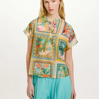 PASO BLOUSE IN PRINTED COTTON VOILE - MULTICOLOR GREEN