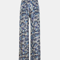 ASPEN PANTS IN PRINTED HABUTAI SILK - MULTICOLOR SKY BLUE