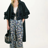 ASPEN PANTS IN PRINTED HABUTAI SILK - MULTICOLOR SKY BLUE