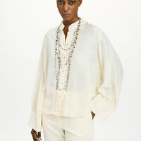 FRANKLIN SHIRT IN HABUTAI WITH VALENCIENNES - CREAM