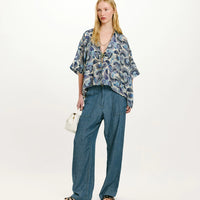 PAHA SHIRT IN PRINTED HABUTAI - MULTICOLOR SKY BLUE