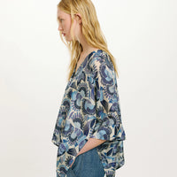 PAHA SHIRT IN PRINTED HABUTAI - MULTICOLOR SKY BLUE