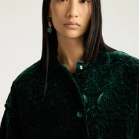 BOTANICAL COAT IN QUILTED VELVET - BOTTLE GREEN