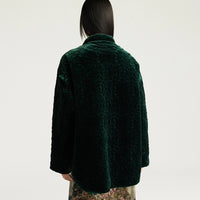 BOTANICAL COAT IN QUILTED VELVET - BOTTLE GREEN
