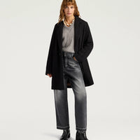 CARLO COAT IN CHEVRON WOOL - BLACK/COCOA