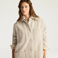 TRENT COAT IN CHEVRON WOOL - CREAM/BEIGE