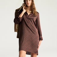 ASTER DRESS IN PRINTED STRETCH SATIN - TOBACCO MULTICOLOR