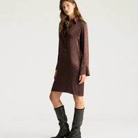 ASTER DRESS IN PRINTED STRETCH SATIN - TOBACCO MULTICOLOR