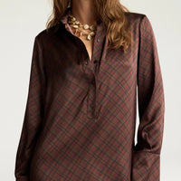 ASTER DRESS IN PRINTED STRETCH SATIN - TOBACCO MULTICOLOR