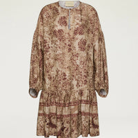 AMBER DRESS IN PRINTED JACQUARD VISCOSE - BURGUNDY MULTICOLOR