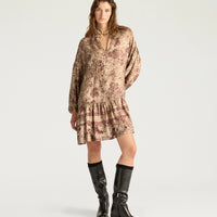 AMBER DRESS IN PRINTED JACQUARD VISCOSE - BURGUNDY MULTICOLOR
