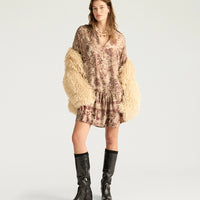 AMBER DRESS IN PRINTED JACQUARD VISCOSE - BURGUNDY MULTICOLOR