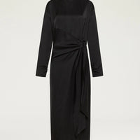 LOTUS DRESS IN STRETCH VISCOSE SATIN - BLACK
