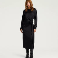 LOTUS DRESS IN STRETCH VISCOSE SATIN - BLACK