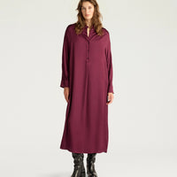 BIRMINGHAM DRESS IN STRETCH VISCOSE SATIN - WINE RED