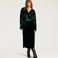 BODIAM DRESS IN EMBROIDERED VELVET - BOTTLE GREEN