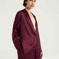 GUNNER JACKET IN STRETCH VISCOSE SATIN - WINE RED