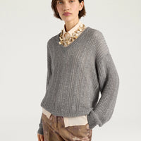ADA SWEATER IN MOHAIR/SEQUINS - GUNMETAL GRAY