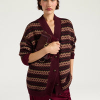 SELWIN CARDIGAN IN JACQUARD - BURGUNDY MULTICOLOR