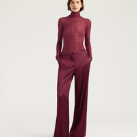 WILDE PANTS IN STRETCH VISCOSE SATIN - WINE RED