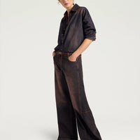 NOTTINGHAM PANTS IN 12 OZ STONE WASHED DENIM - WINE RED