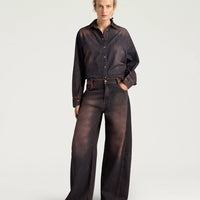 NOTTINGHAM PANTS IN 12 OZ STONE WASHED DENIM - WINE RED