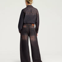 NOTTINGHAM PANTS IN 12 OZ STONE WASHED DENIM - WINE RED