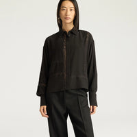 BENJAMIN PANTS IN SOLID COLOUR CHEVRON WOOL - BLACK