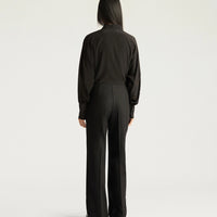 BENJAMIN PANTS IN SOLID COLOUR CHEVRON WOOL - BLACK