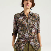 MEUDON SHIRT IN PRINTED CREPE DE CHINE - KHAKI MULTICOLOR