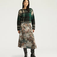HEBE SKIRT IN PRINTED STRETCH SATIN - MUD MULTICOLOR