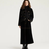 IRELAND SKIRT IN STRETCH FLOCKED DENIM - BLACK