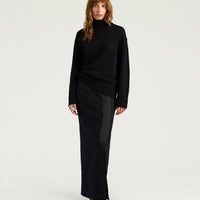 ARIA SKIRT IN SOLID COLOUR CHEVRON WOOL - BLACK