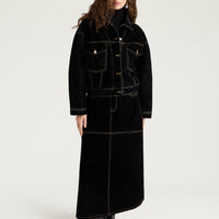 IRELAND SKIRT IN STRETCH FLOCKED DENIM - BLACK