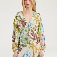INCANTO DRESS IN PRINTED CREPE DE CHINE - CREAM MULTICOLOR