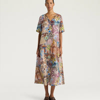 CARNAVAL DRESS IN PRINTED HABUTAI - EARTH MULTICOLOR CARNAVAL DRESS IN PRINTED HABUTAI - EARTH MULTICOLOR