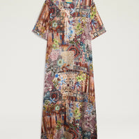 CARNAVAL DRESS IN PRINTED HABUTAI - EARTH MULTICOLOR CARNAVAL DRESS IN PRINTED HABUTAI - EARTH MULTICOLOR