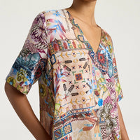 CARNAVAL DRESS IN PRINTED HABUTAI - EARTH MULTICOLOR CARNAVAL DRESS IN PRINTED HABUTAI - EARTH MULTICOLOR