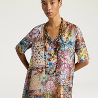CARNAVAL DRESS IN PRINTED HABUTAI - EARTH MULTICOLOR CARNAVAL DRESS IN PRINTED HABUTAI - EARTH MULTICOLOR