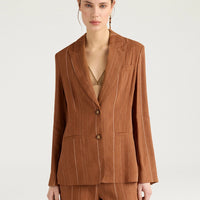 CALICHE JACKET IN PINSTRIPE LINEN/VISCOSE - BURNT SIENA
