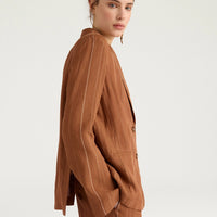 CALICHE JACKET IN PINSTRIPE LINEN/VISCOSE - BURNT SIENA