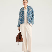 ARA JACKET IN INDIGO PRINTED BASKET WEAVE - BLUE/CREAM