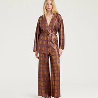 ANSELMO PANTS IN PRINTED LUREX - BURNT/PURPLE