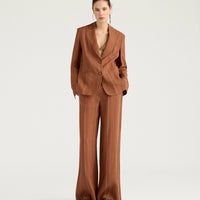 ROMERO PANTS IN PINSTRIPE LINEN/VISCOSE - BURNT SIENA