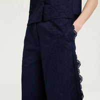 LIENZO PANTS IN BRODERIE ANGLAISE POPLIN - BLUE