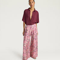 ASPEN PANTS IN PRINTED HABUTAI - BEGONIA/PURPLE