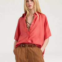 BROOKLYN SHIRT IN PLAIN COLOUR HABUTAI - SALMON PINK