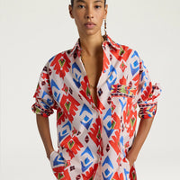 LUCHA SHIRT IN PRINTED POPLIN - RED/BLUE MULTICOLOR