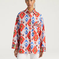 LUCHA SHIRT IN PRINTED POPLIN - RED/BLUE MULTICOLOR